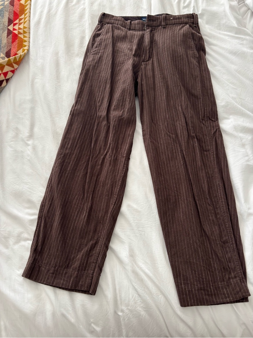 Abercrombie & Fitch Mens Baggy Trousers Brown Pinstripe Pants 32x32 Y2K